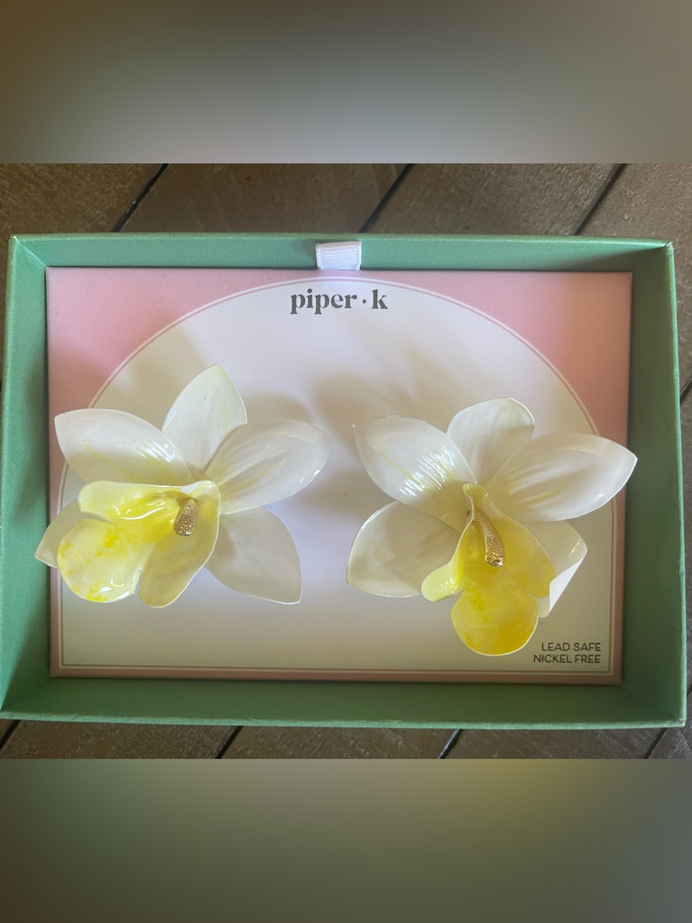 Piper White and Yellow Orchid Earrings with Gold Accent